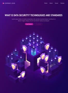 Cyber data security isometric landing page, banner Stock Illustration