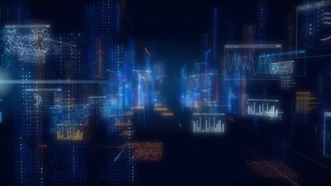 Cyber Data Stream Digital Cyberspace Hyperdrive Futuristic Technology Grid Blue Stock Footage 348346841