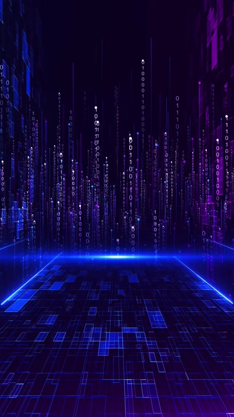 Cyber Data Tunnel with Digital Code Streams and Tech Grid Stock Footage 333857914