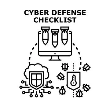 Cyber defense checklist protecting computer data from attacks 库存插图