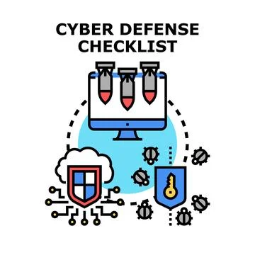 Cyber defense checklist protecting computer data from attacks Stock-Illustration