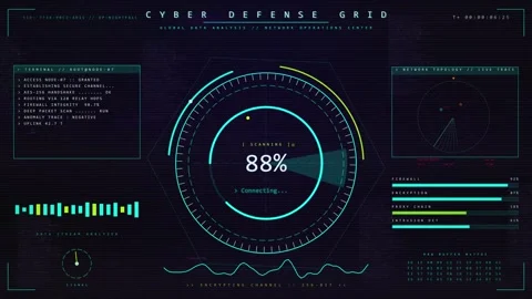 Cyber Defense Grid HUD Security Scan Interface Animation Stock Footage 341677090