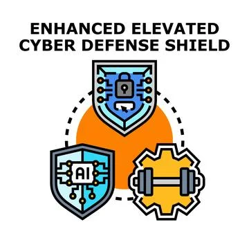 Cyber defense shield with artificial intelligence and strong security Illustrazione stock