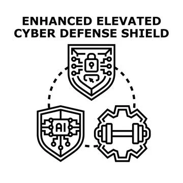 Cyber defense shield with artificial intelligence and strong security Stock Illustration