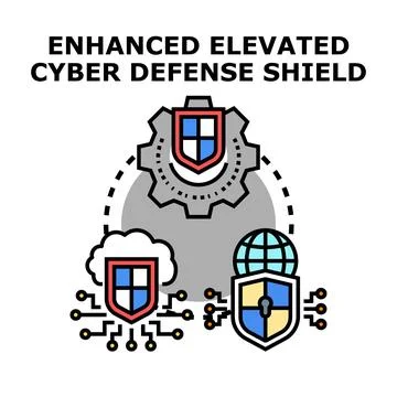Cyber defense shield protection system concept working Stockillustratie