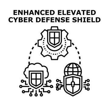 Cyber defense shield protection system concept working Stock Illustration