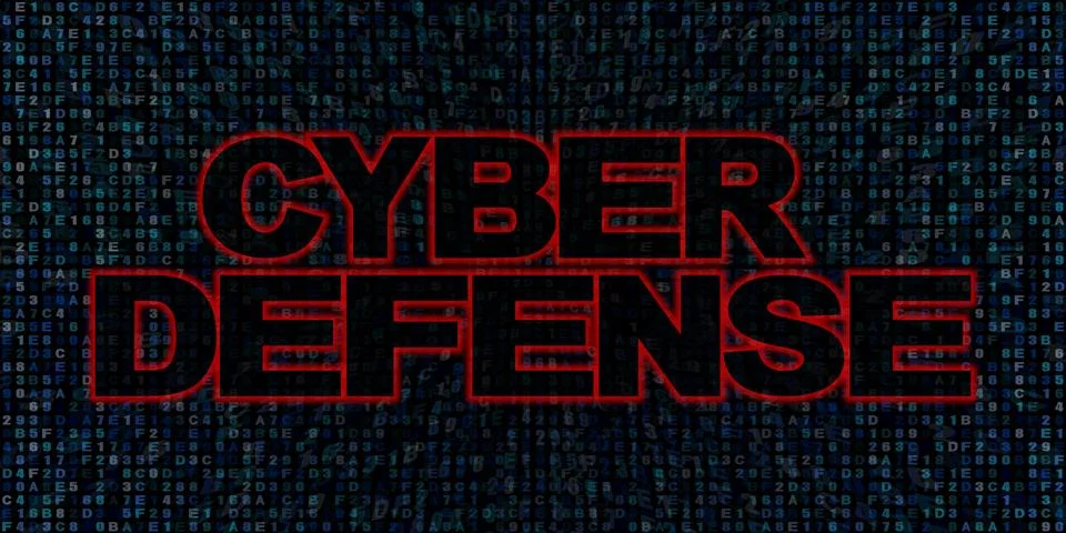 Cyber Defense text on hex code illustration Stock Illustration