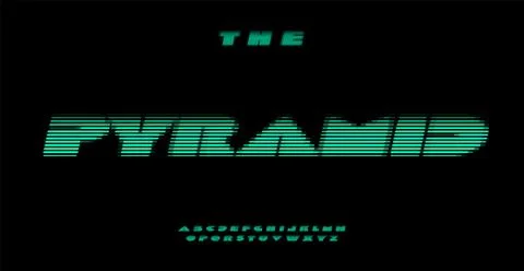 Cyber digital font with 3D effect, abstract sharp dynamic wide letter design Stock Illustration