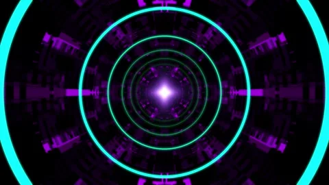 Cyber Digital Neon Light Circle Tunnel Background VJ Loop Stock Footage 240319178