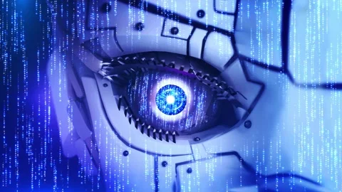 Cyber Digital robot glowing eye Artificial intelligence concept. Sci fi, science Stock Footage 333969276