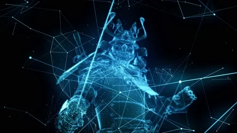 Cyber Digital Samurai Warrior Sword Katana in Hand Prepare To Fighting 4k Stock-Footage 145495758