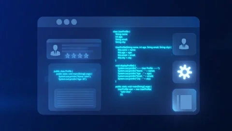 Cyber Digital UI Web Application Window Profile Coding and Settings. Stock Footage 341658227