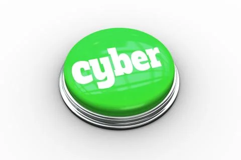 Cyber on digitally generated green push button Illustrazione stock