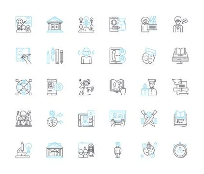 Cyber education linear icons set. Security, Technology, Online, Learning Stock Illustration