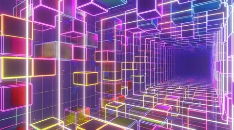 Cyber Electric Space In Cube Box Stock Illustration