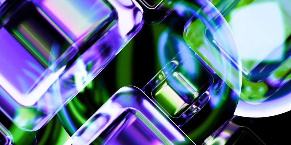 Cyber elements closeup made of dispersion glass and liquid acrylic vibrant .. Illustrazione stock