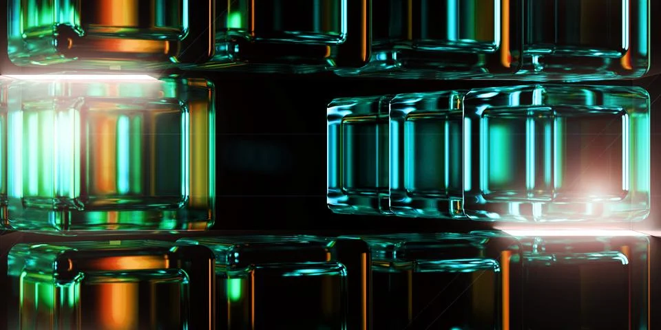 Cyber elements closeup made of dispersion glass and liquid acrylic vibrant .. Illustrazione stock