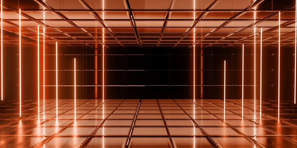 Cyber elements corridor made of dispersion glass and liquid acrylic vibrant.. Illustrazione stock