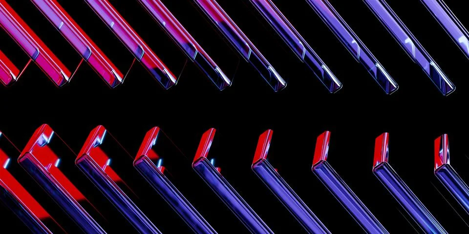 Cyber elements made of transparent glass and liquid acrylic purple blue glo.. Stock Illustration