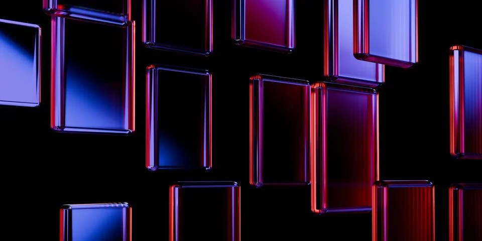 Cyber elements made of transparent glass and liquid acrylic purple blue glo.. Stock Illustration