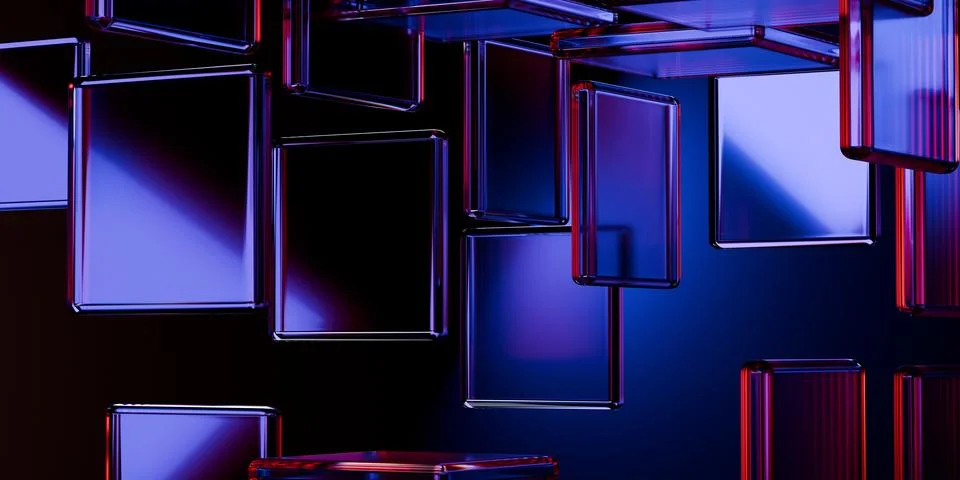Cyber elements made of transparent glass and liquid acrylic purple blue glo.. Stock Illustration