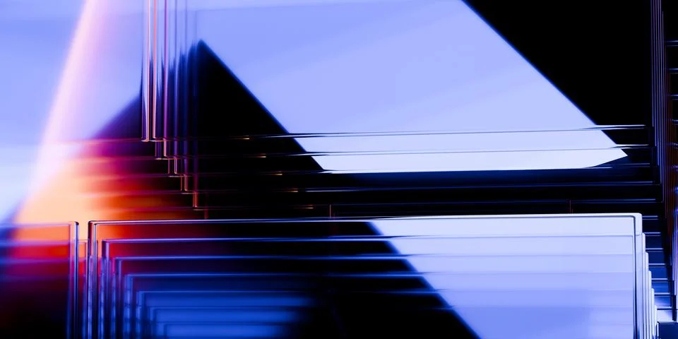 Cyber elements made of transparent glass and liquid acrylic purple blue glo.. Stock Illustration