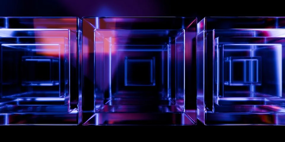 Cyber elements made of transparent glass and liquid acrylic purple blue glo.. Stock Illustration