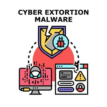 Cyber extortion malware attacking data security system 스톡 일러스트