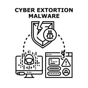 Cyber extortion malware attacking data security system イラスト素材