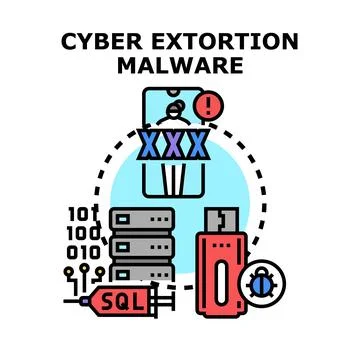 Cyber extortion malware impacting data and online security Stock Illustration