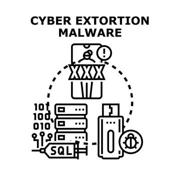 Cyber extortion malware impacting data and online security Stock Illustration