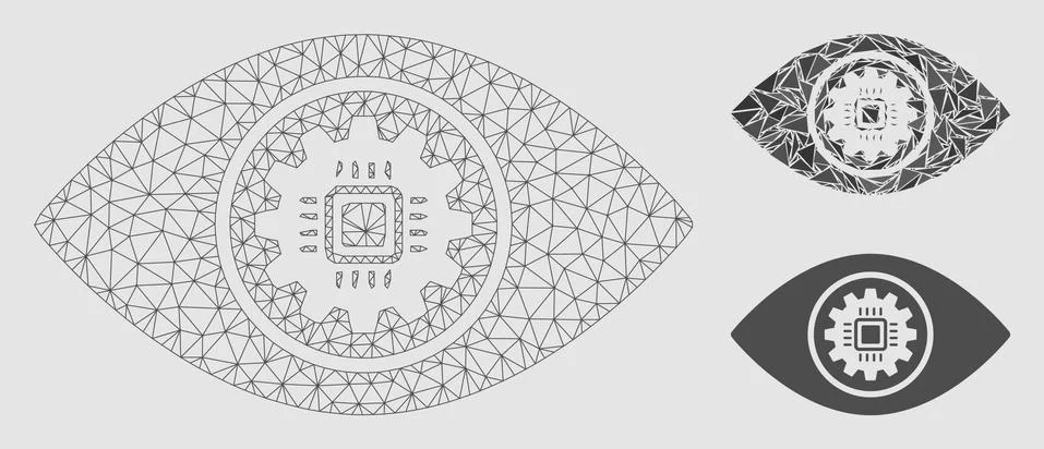 Cyber Eye Lens Vector Mesh Wire Frame Model and Triangle Mosaic Icon Illustrazione stock