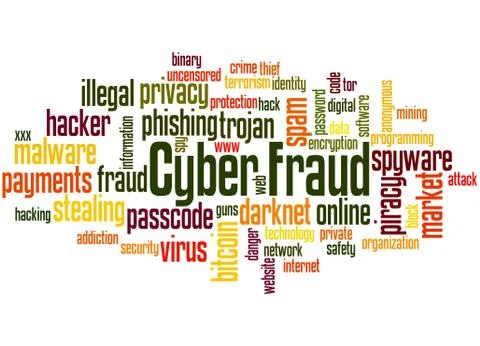 Cyber fraud word cloud concept Illustrazione stock