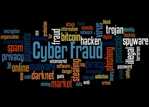 Cyber fraud word cloud concept Illustrazione stock