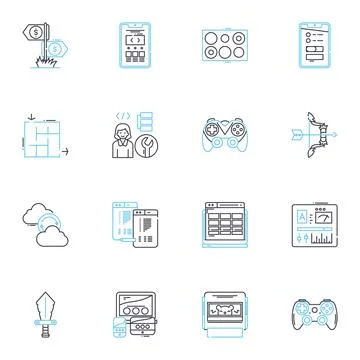 Cyber games linear icons set. eSports, Gaming, MMO, Online, Multiplayer, Gaming Stock Illustration