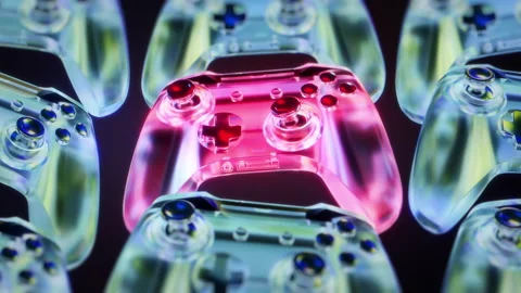 Cyber gaming 3d graphics, joystick game controller console. Transparent tech art Stock Footage 237774990