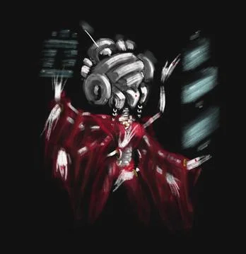 Cyber geisha with galographic interface. digital illustration Stock-Illustration