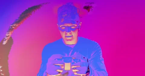 Cyber Glitch Background with a Young Man Playing on a Game Console. Stock Footage 150834130