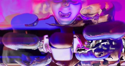 Cyber Glitch Background with a Young Man Playing on a Game Console. Stock Footage 150834609