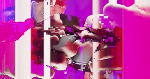 Cyber Glitch Background with a Young Man Playing on a Game Console. Stock Footage 150834964