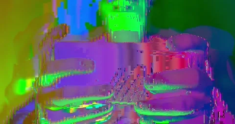 Cyber Glitch Background with a Young Man Playing on a Game Console. Stock Footage 150835104