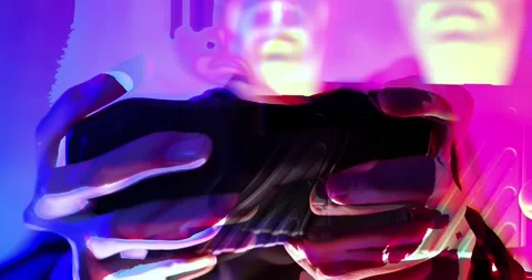 Cyber Glitch Background with a Young Man Playing on a Game Console. Stock Footage 150835169
