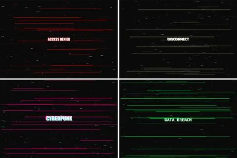 Cyber Glitch Error Typography 4 Banner Bundle Pack 01 Stock Illustration