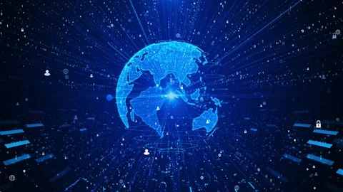 Cyber globe data security background glowing earth, binary numbers, lock icons, Stock Footage 340478132