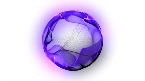 Cyber glowing 3d sphere of purple and black particles on a white background. Video stock 275286994