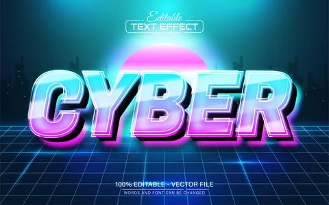 Cyber glowing text effect editable Stock Illustration