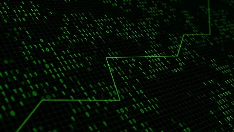 Cyber green code chart visual binary number field, glowing graph route, and angl Stock Footage 340526461