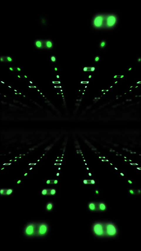 Cyber green code perspective visual glowing symbols, black digital corridor, and Stock Footage 340525547