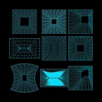 Cyber grid floor patterns with digital perspective lines 스톡 일러스트