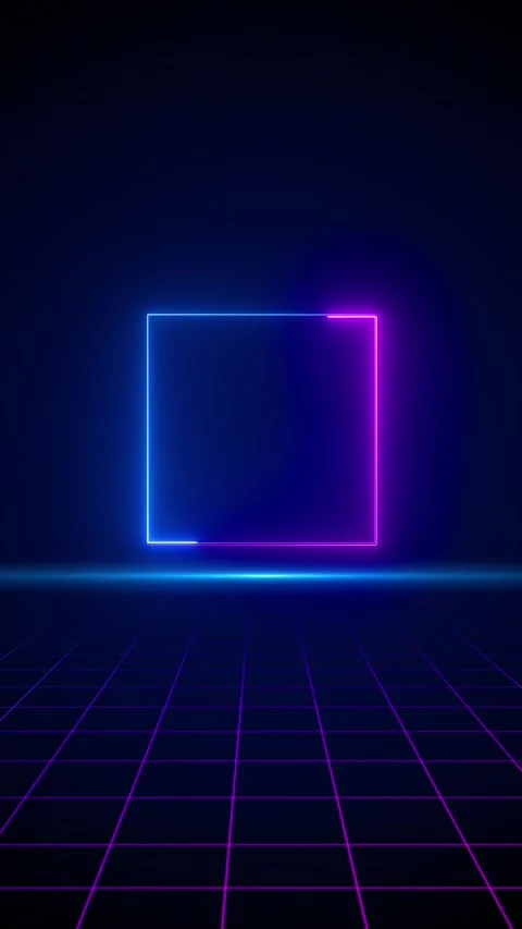 Cyber grid scene luminous square outline, perspective floor, magenta blue neon a Stock Footage 340416094